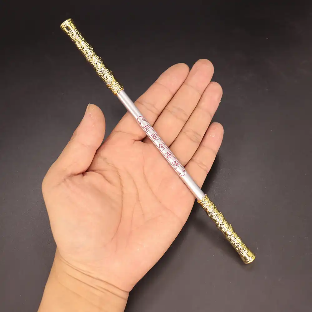 Side angle of metal staff replica demonstrating 22CM size and proportional accuracy to original.