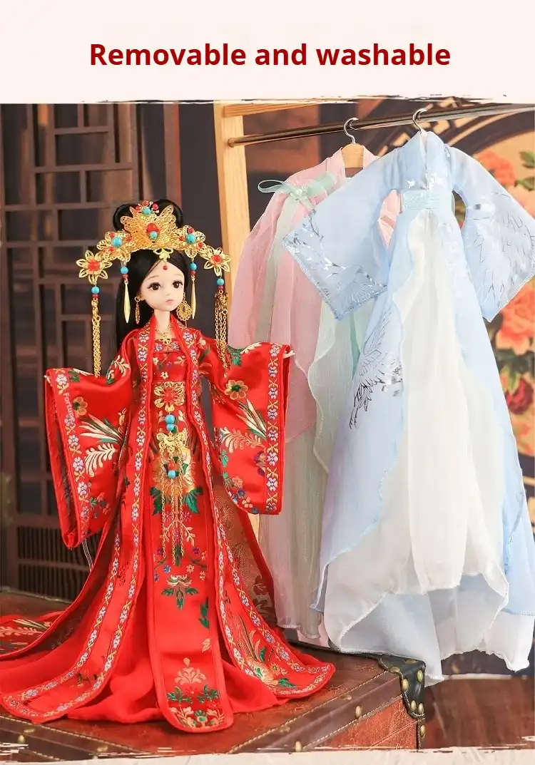 Princess doll in traditional Chinese pose demonstrating authentic hanfu dress elegance.