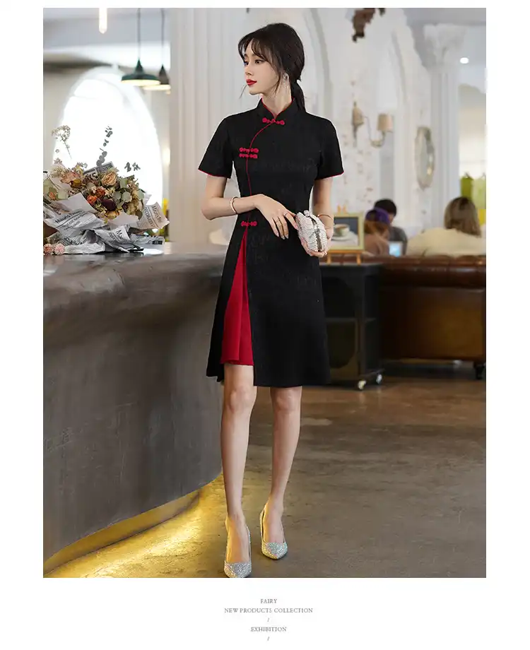 Model in vintage cheongsam for weekend outing showing relaxed traditional styling.