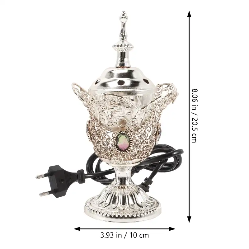 Close-up detail of electric incense burner showing classical patterns and premium craftsmanship.