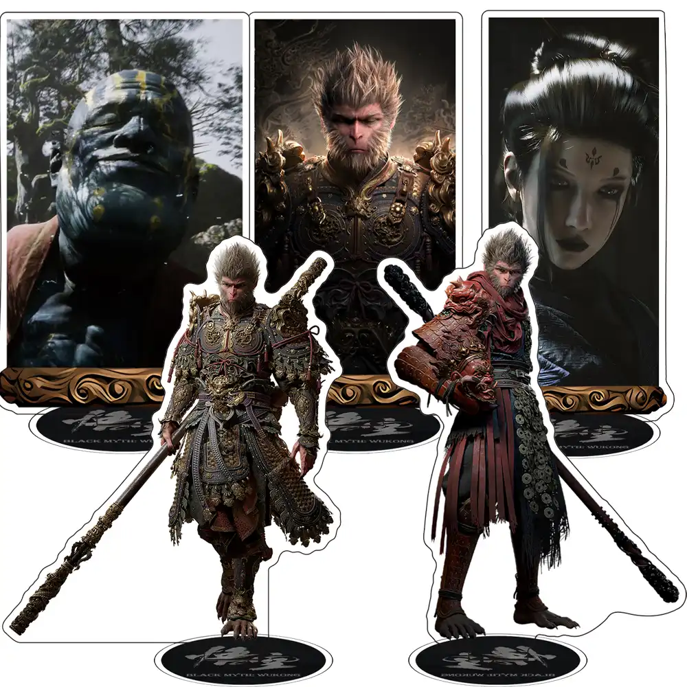 Black Myth Wukong 15CM acrylic stand keychain showing detailed character design on white background.