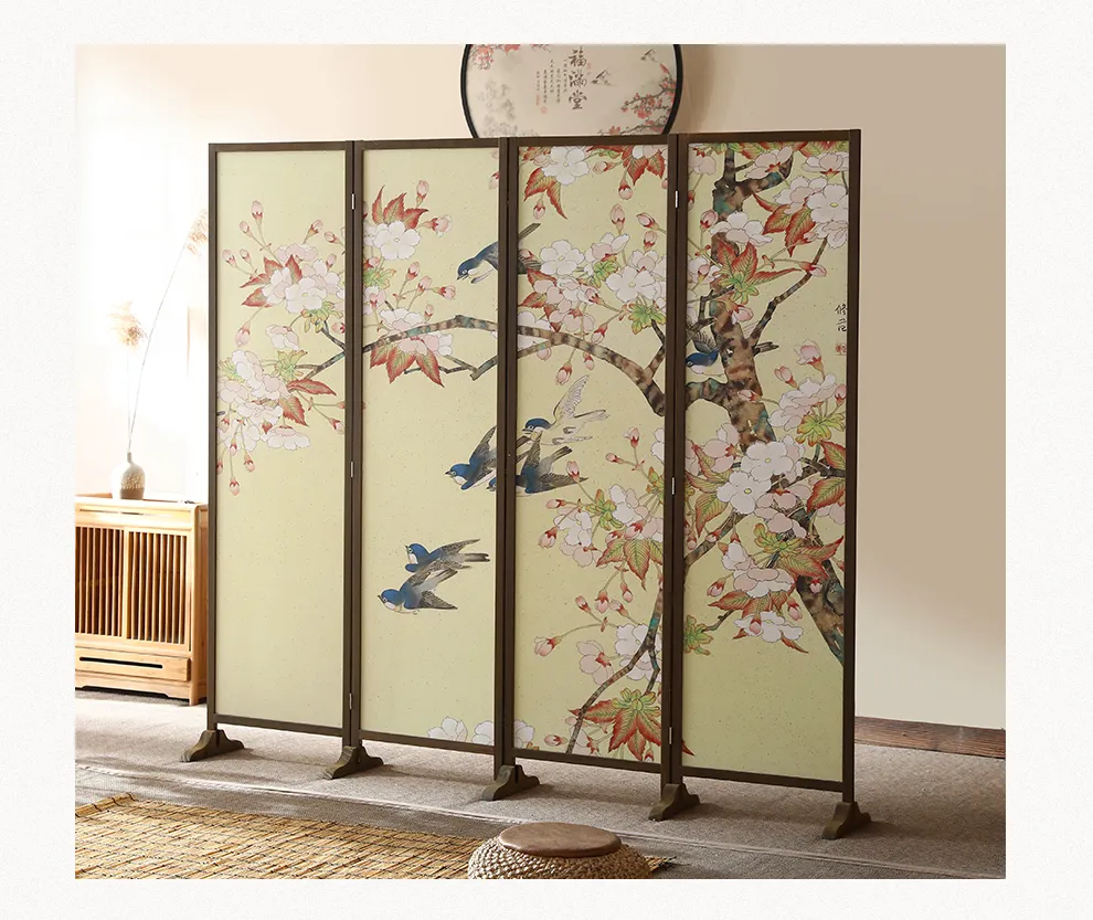 Chinese screen creating privacy barrier in hallway entrance home decoration setup.