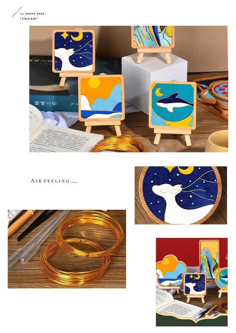Step-by-step silk enamel painting process on wooden coaster showing brush technique.