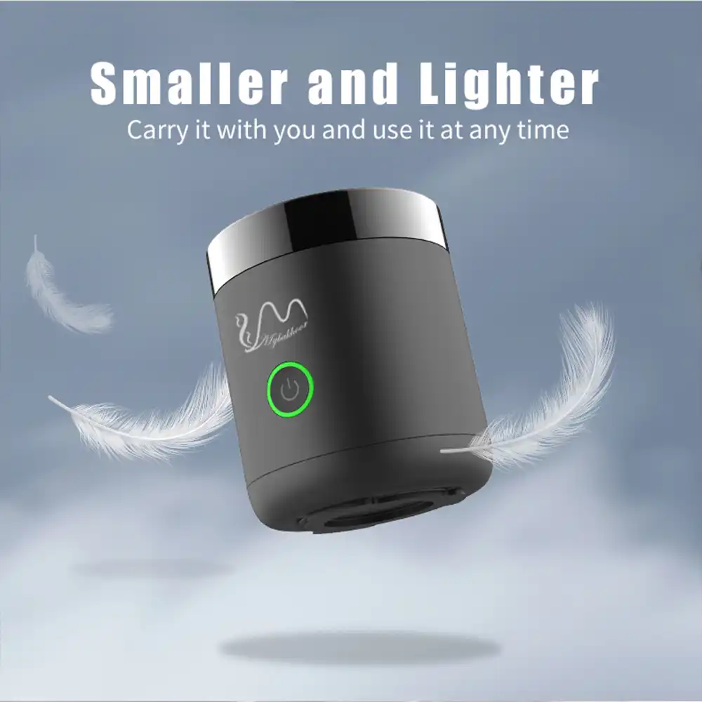 USB rechargeable mini censer with green LED light activated for operation.
