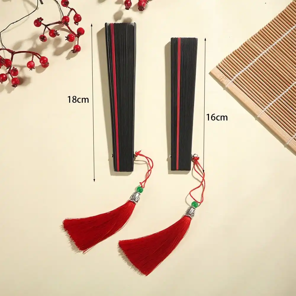 Multiple color options showing black red, brown, and black bamboo dance fans available.