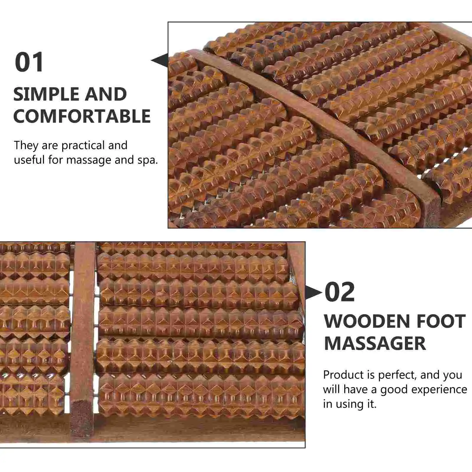 Close-up view of natural wood foot roller showing smooth wooden balls and premium craftsmanship details.