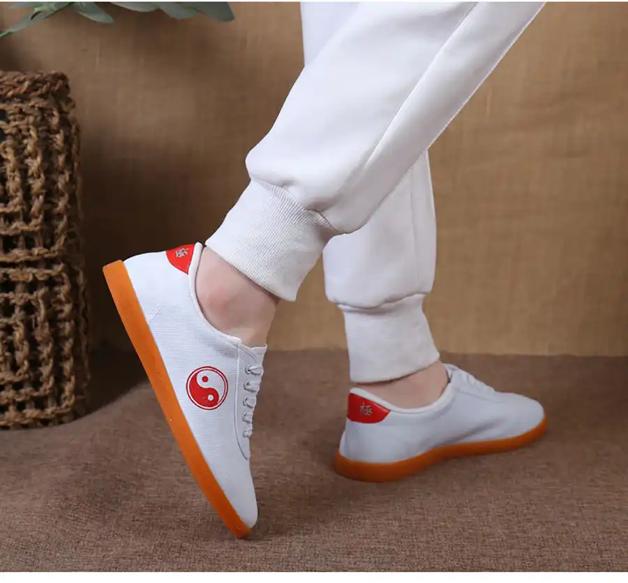 Premium canvas tai chi shoes with anti-slip cow muscle sole for martial arts training.