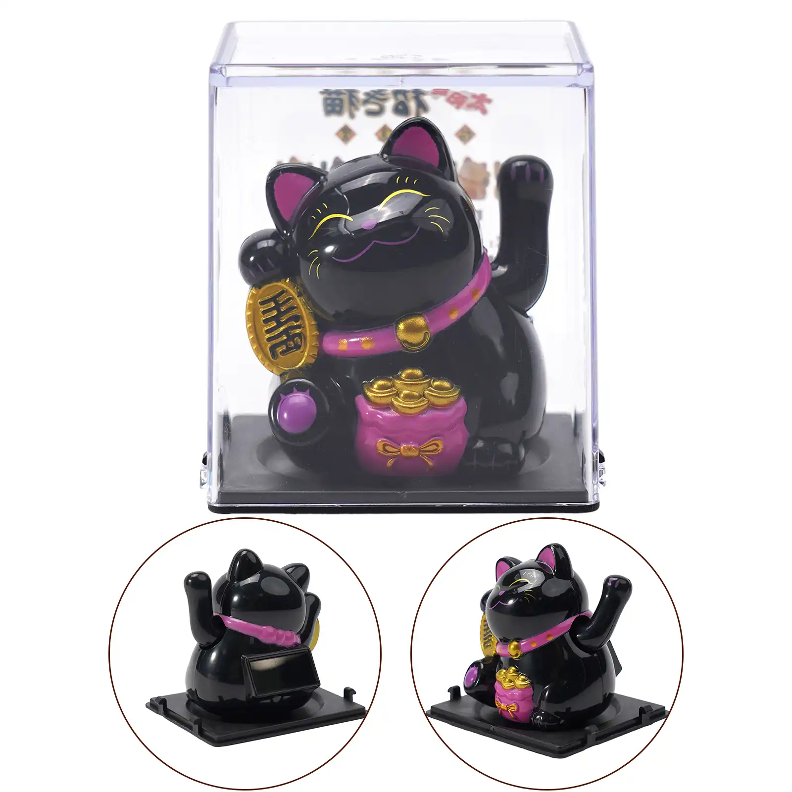 Compact size solar lucky cat perfect for car dashboard placement.