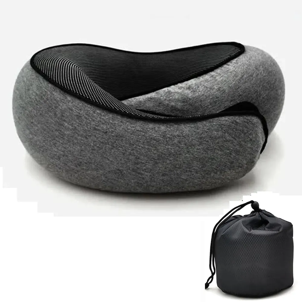 U-shaped memory foam travel neck pillow showing ergonomic design and cotton cover.