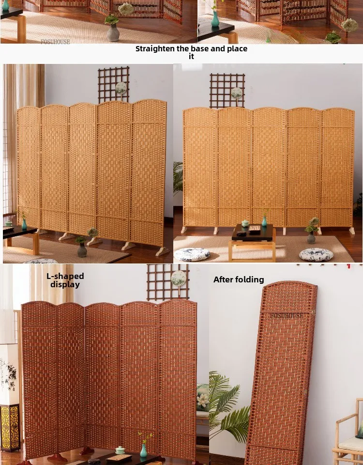 Folding partition screen extended as bedroom separator creating private sleeping space.