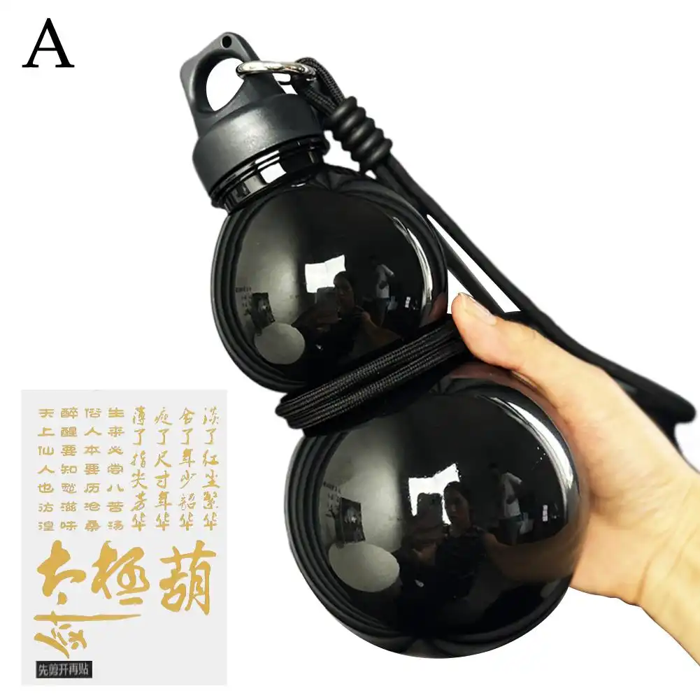 Gourd water bottle accessories including decorative pendant stickers and carrying rope displayed.