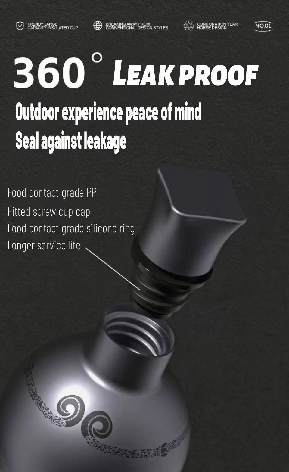 Premium 304 stainless steel construction showing double-wall vacuum insulation technology.
