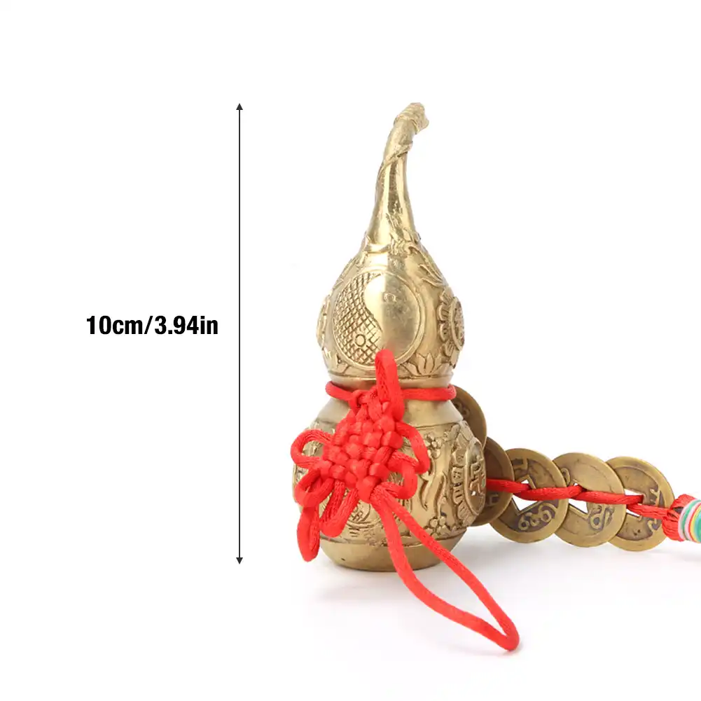 Traditional Chinese brass Wu Lou gourd cucurbit with feng shui design for wealth and good luck.
