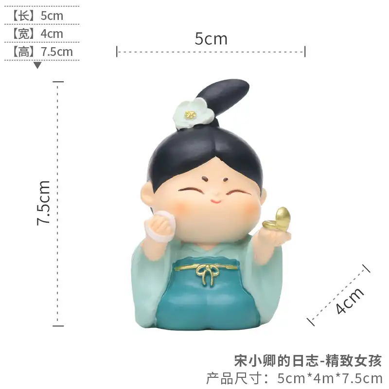 Close up of doll hairstyle showing authentic Tang Dynasty handmaiden hair styling.
