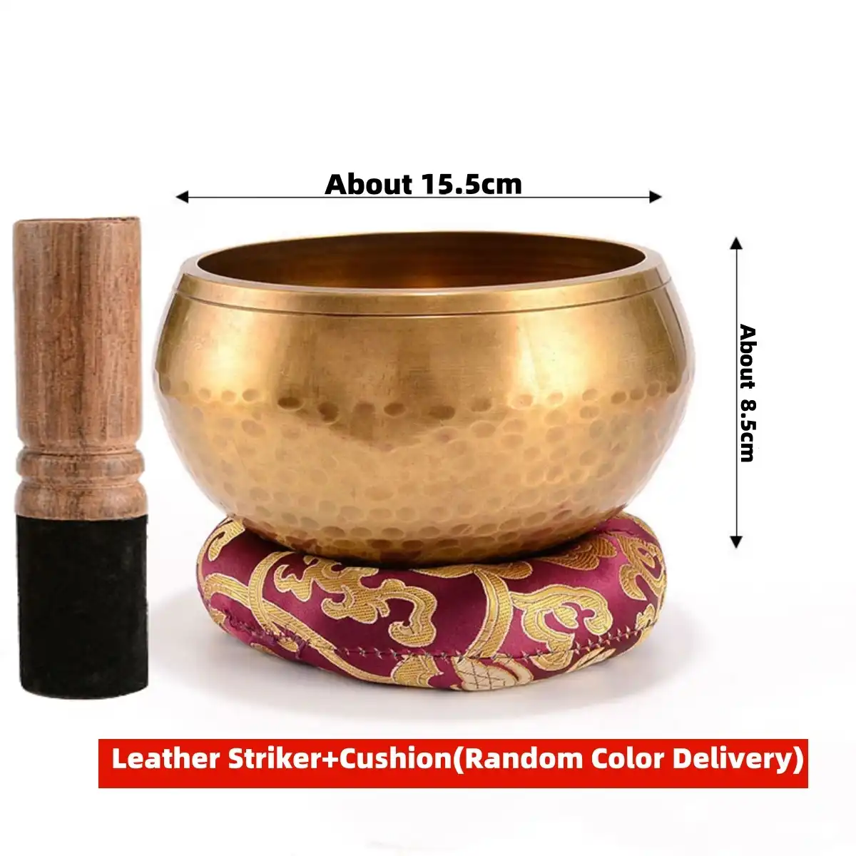Handcrafted singing bowl showing half-hammered texture and artisan metalwork craftsmanship.