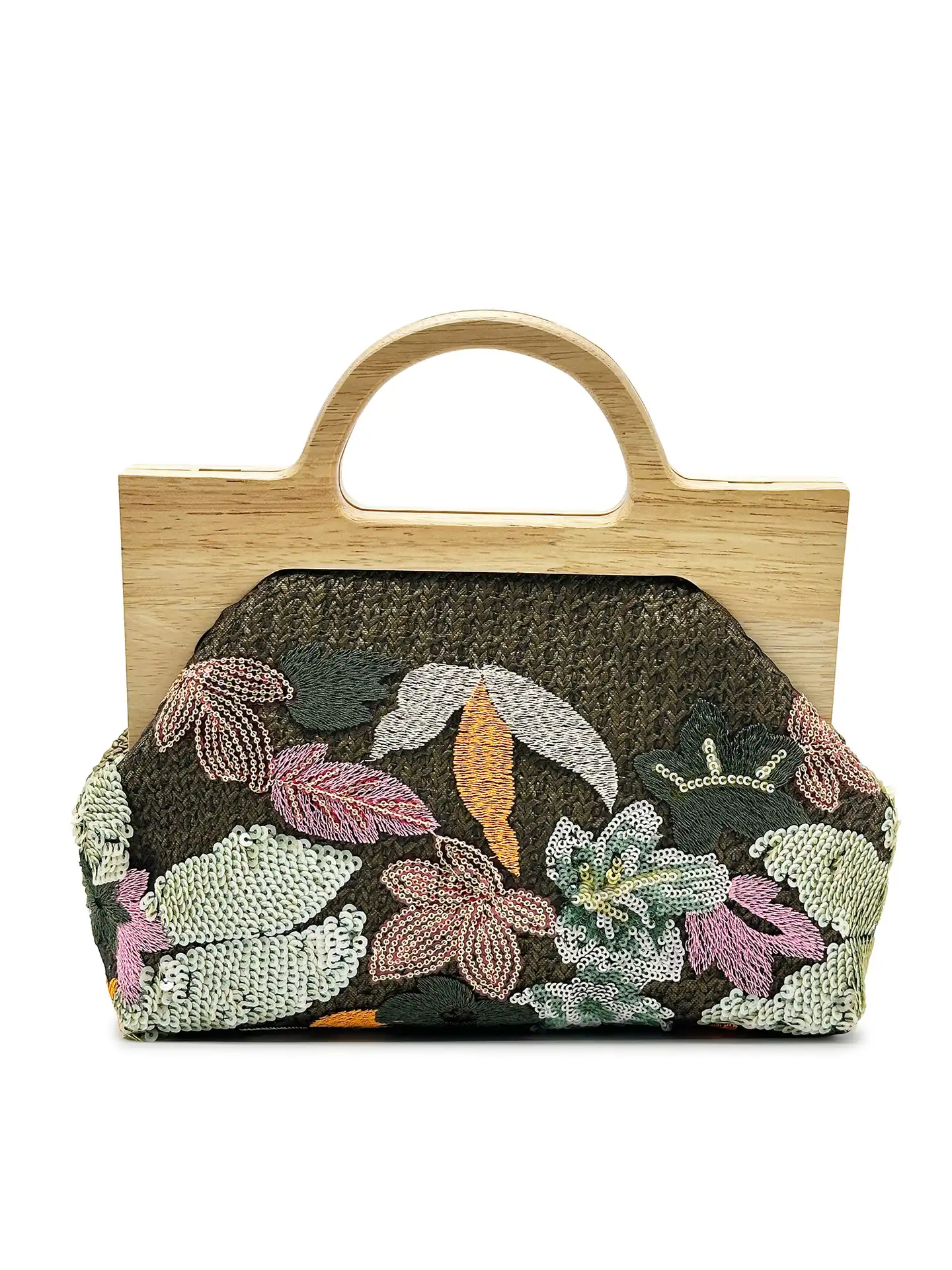 Chain strap detail of embroidery bag showing adjustable length for crossbody and shoulder wear.