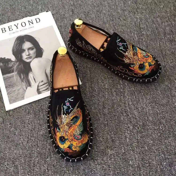 Old Beijing shoes worn on feet demonstrating comfortable fit and authentic Chinese styling.