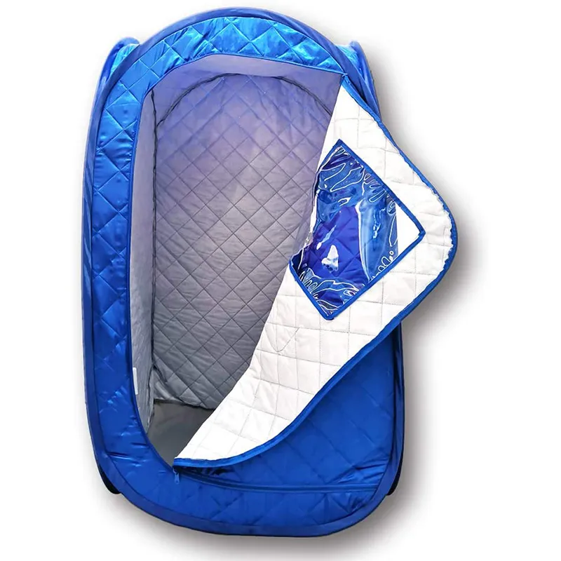 Complete sauna kit contents including tent, steamer, remote control and carry bag.