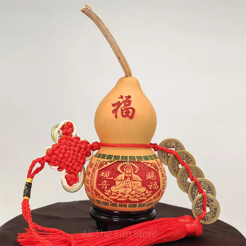 Chinese pumpkin ornament showing detailed natural patterns and pastoral style dried gourd texture.