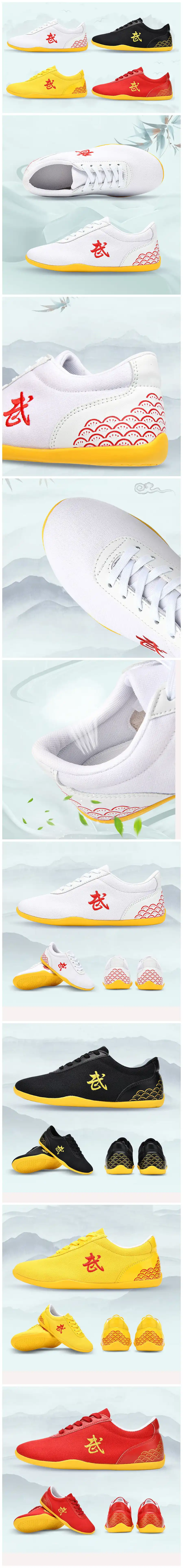 Unisex martial arts shoes displaying flexible design suitable for Kung Fu Wushu and Shaolin practice.