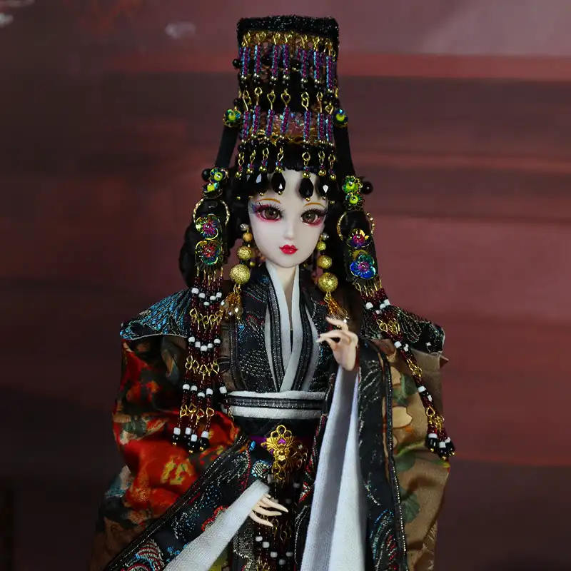 Chinese style court doll displayed as home decoration ornament in interior setting.