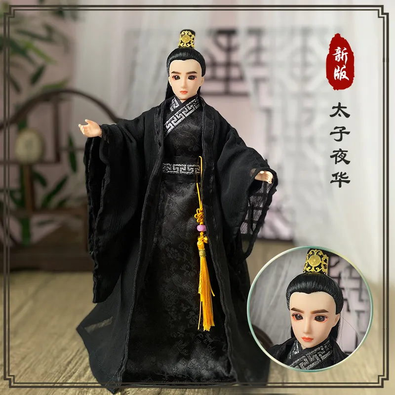 Back view of ancient Chinese martial arts doll showing detailed costume and craftsmanship.