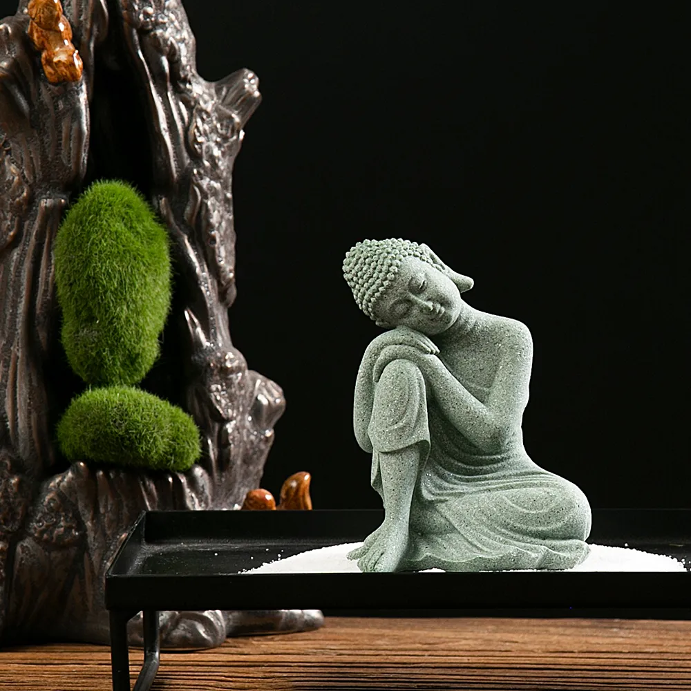 Mini Buddha statue stone figurine for home decoration desk zen garden meditation decor.
