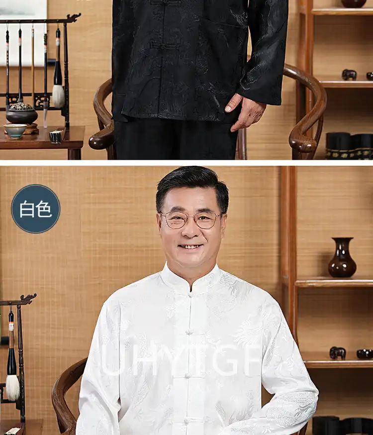 Tang suit worn in formal setting demonstrating versatility for business and ceremonial events.