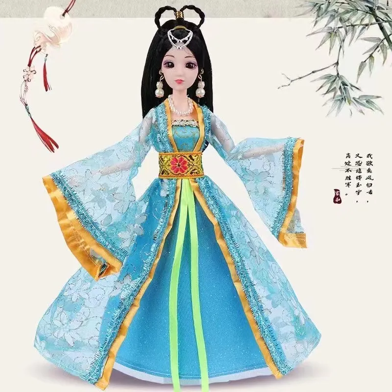 Traditional ancient Chinese costume with intricate embroidery patterns and flowing sleeves design.