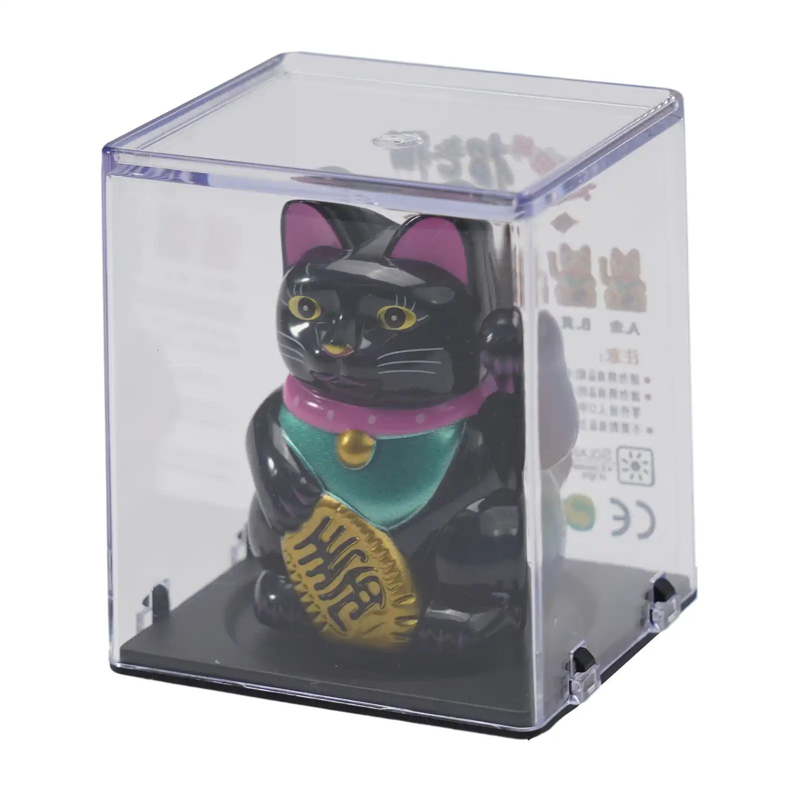 Maneki neko car ornament showing traditional Japanese lucky cat design elements.