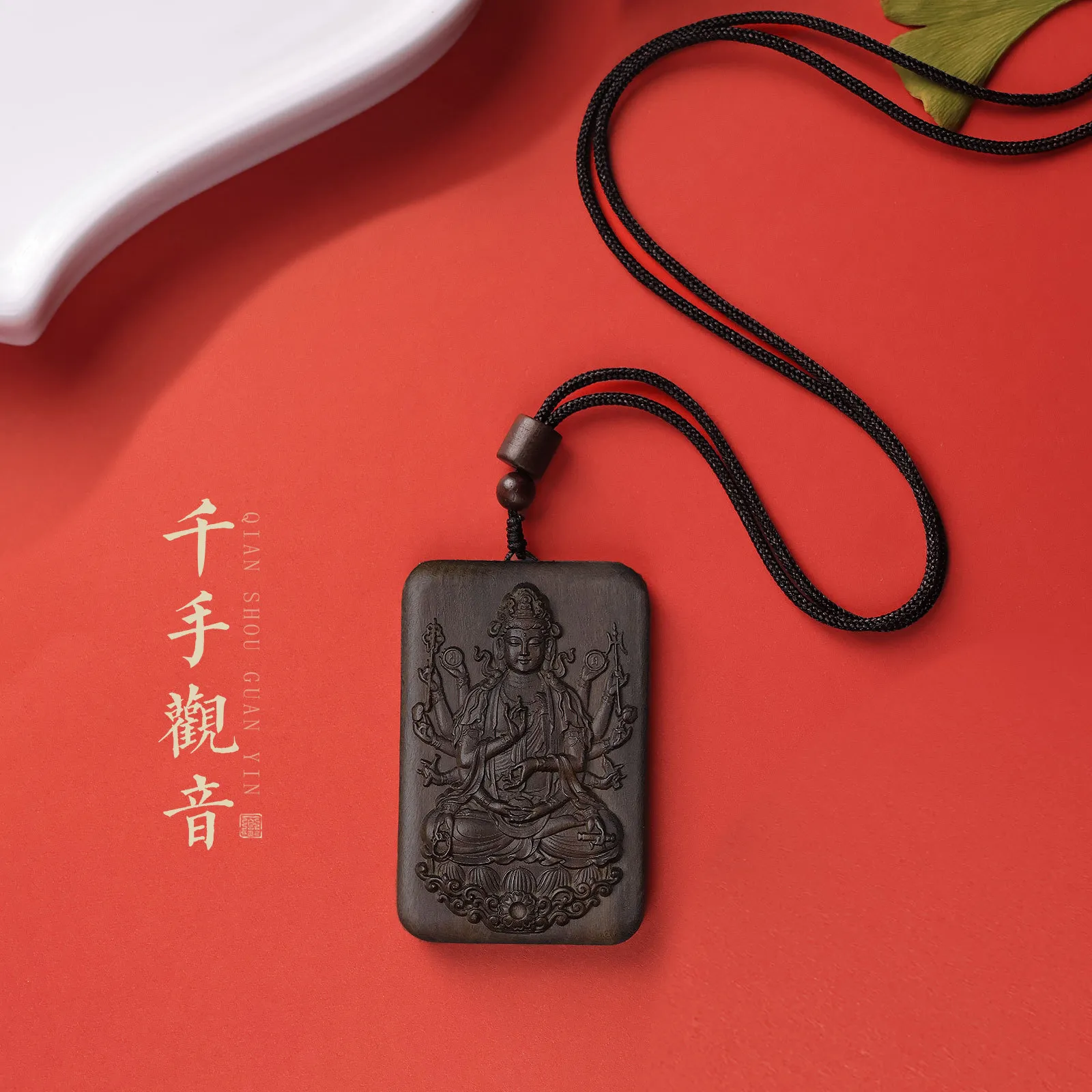 Agarwood Thousand Hand Guanyin pendant necklace handcrafted Buddhist compassion goddess jewelry.