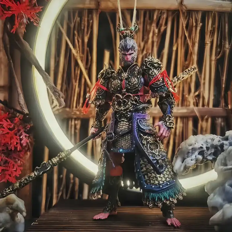 Black Myth Wukong 10cm action figure with movable joints displayed on white background.