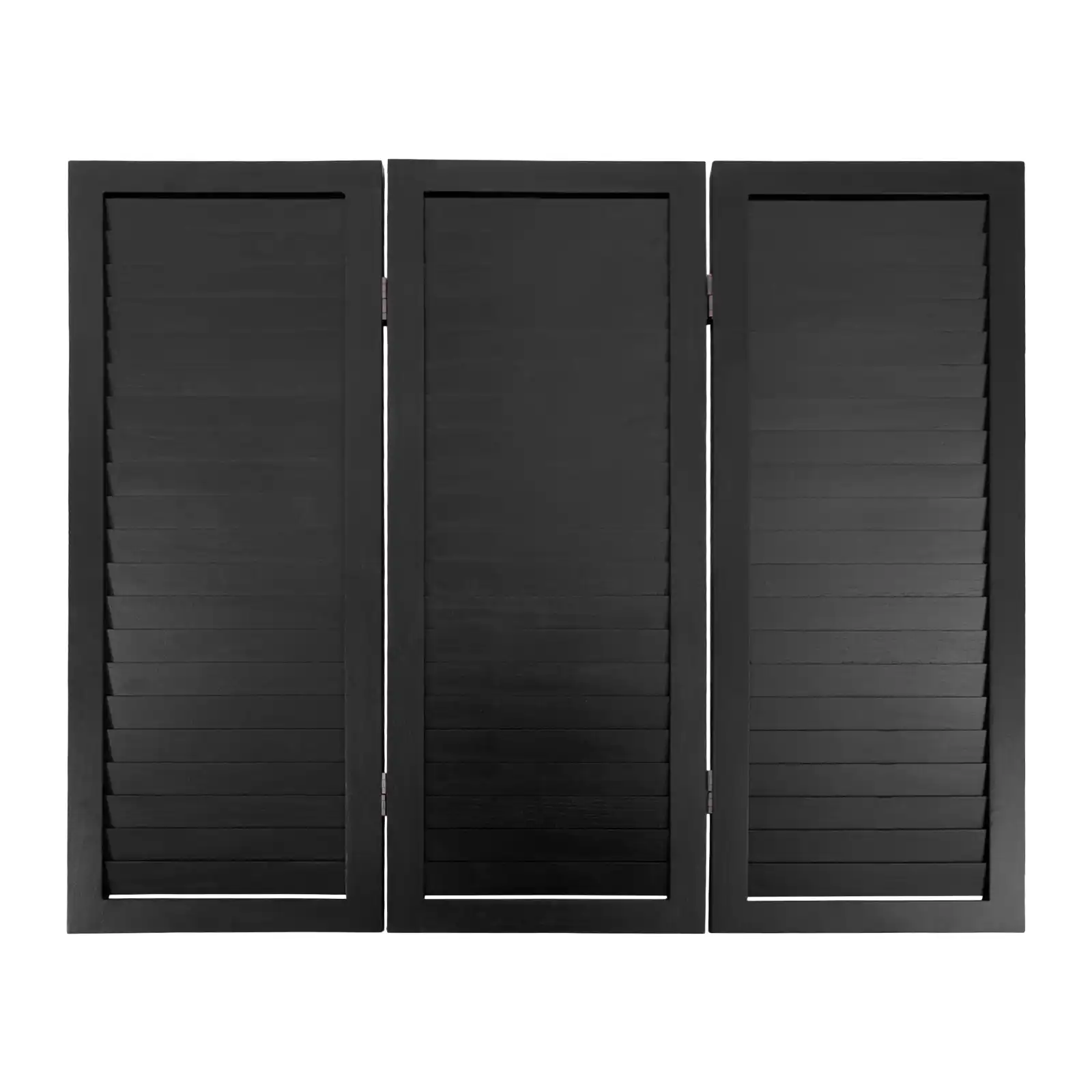 Detail shot of smooth paulownia wood edges and black lacquered finish on room divider.