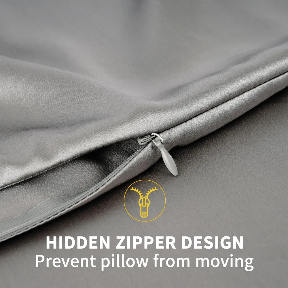 Double-sided 100% natural silk pillow case displaying smooth soft surface and elegant design.