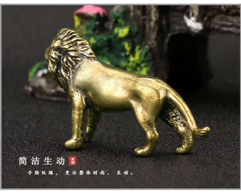 Multiple angle view showing front, back and side perspectives of the vintage lion decoration.