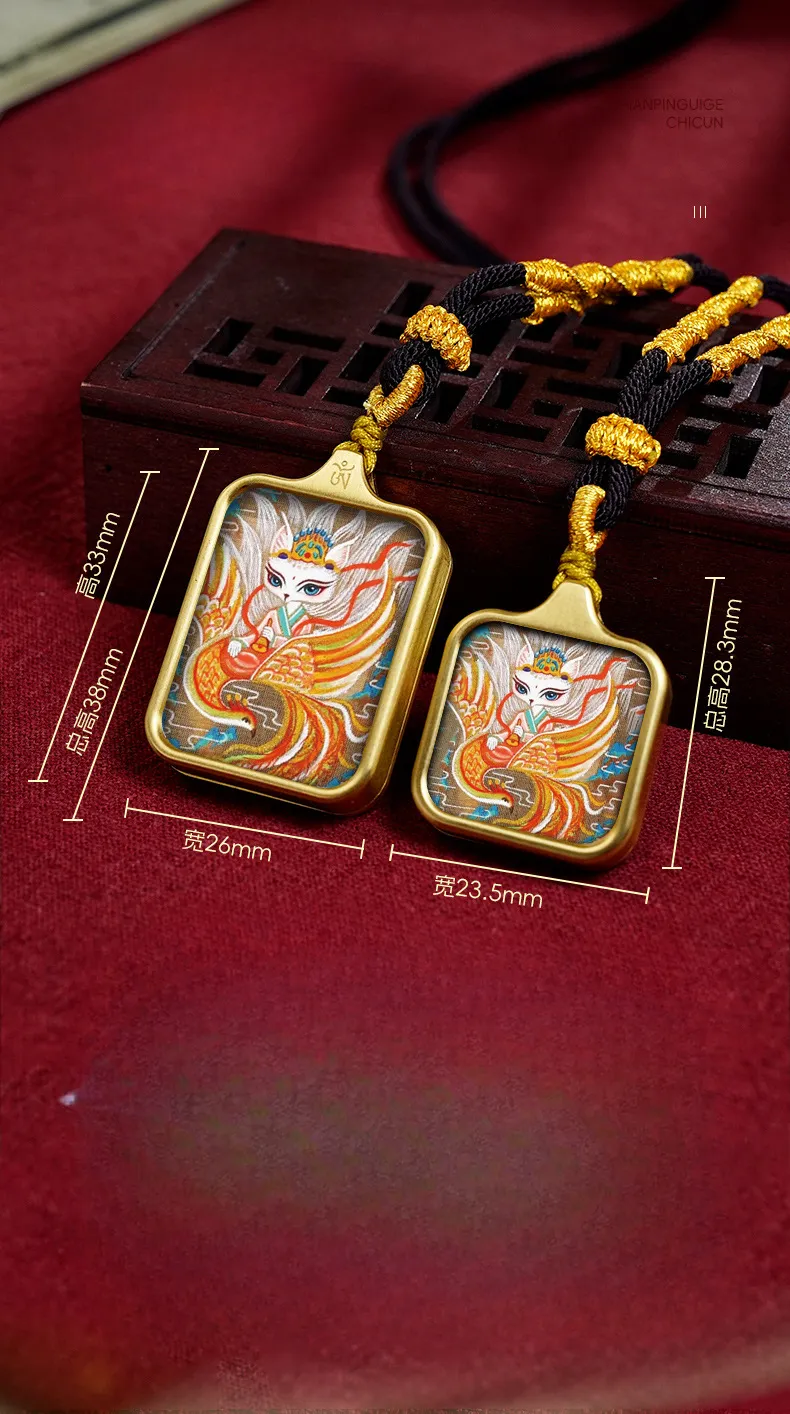 Hand braided rope chain necklace with slide Thangka pendant for unisex wear.