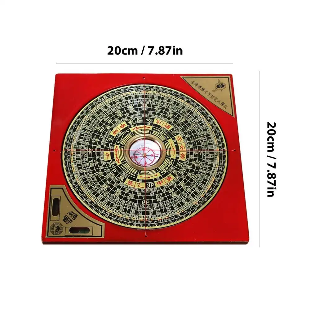 Detailed view of outer ring markings showing Chinese characters and geomantic symbols.