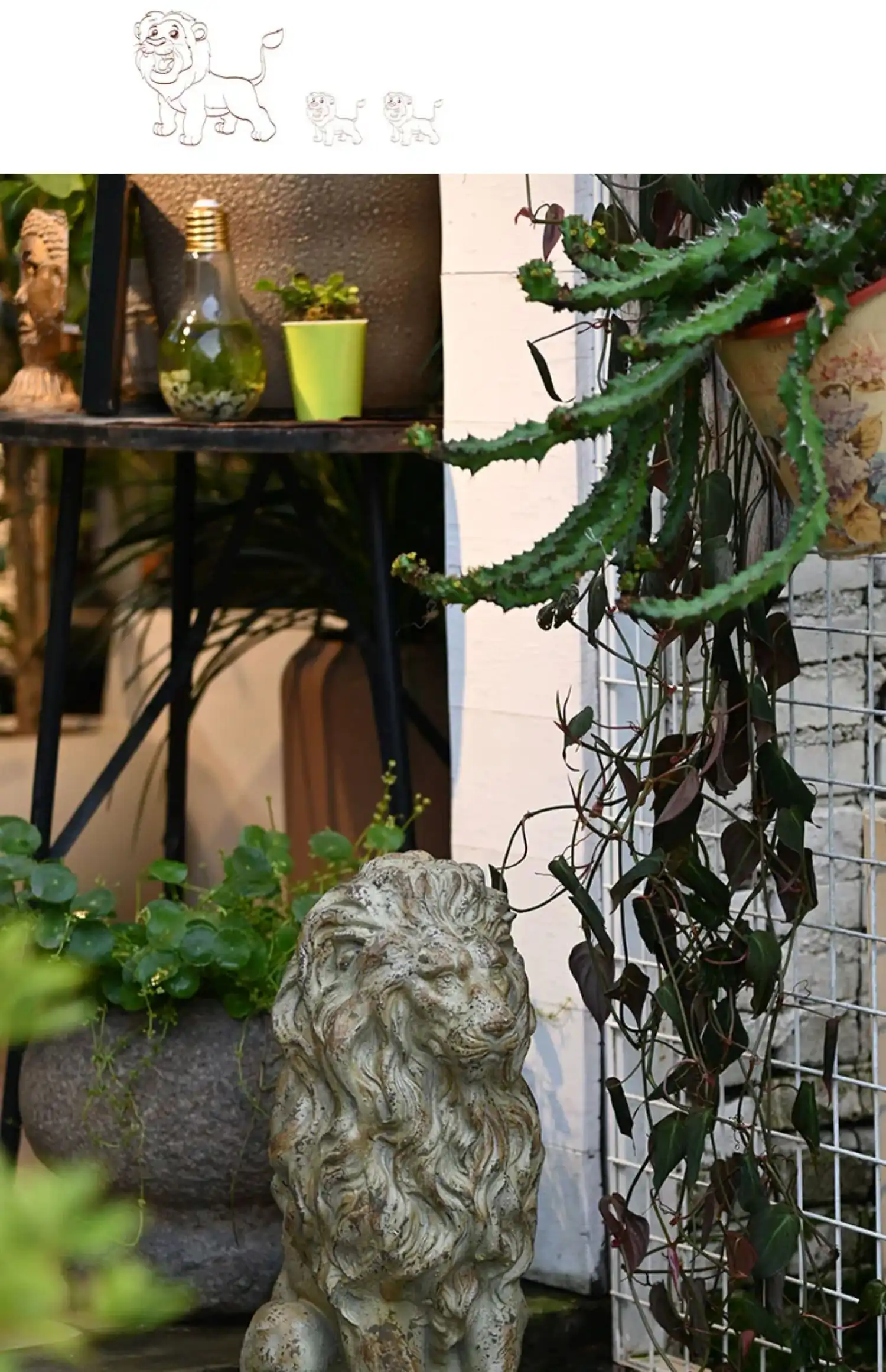 Close-up detail of garden lion showing realistic facial features and vintage finish quality.