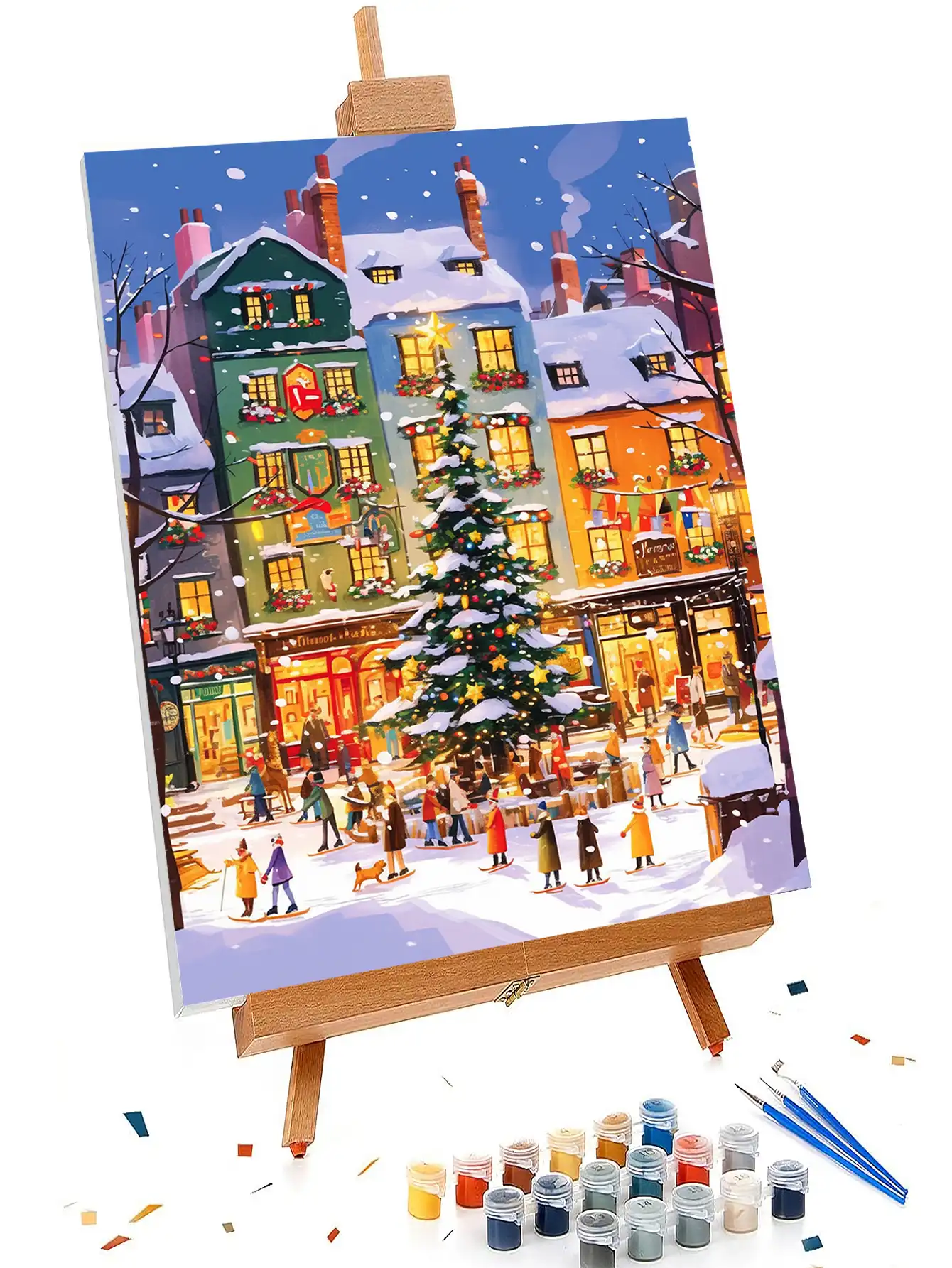 Adult artist painting scenery canvas demonstrating relaxing therapeutic benefits of paint by numbers.