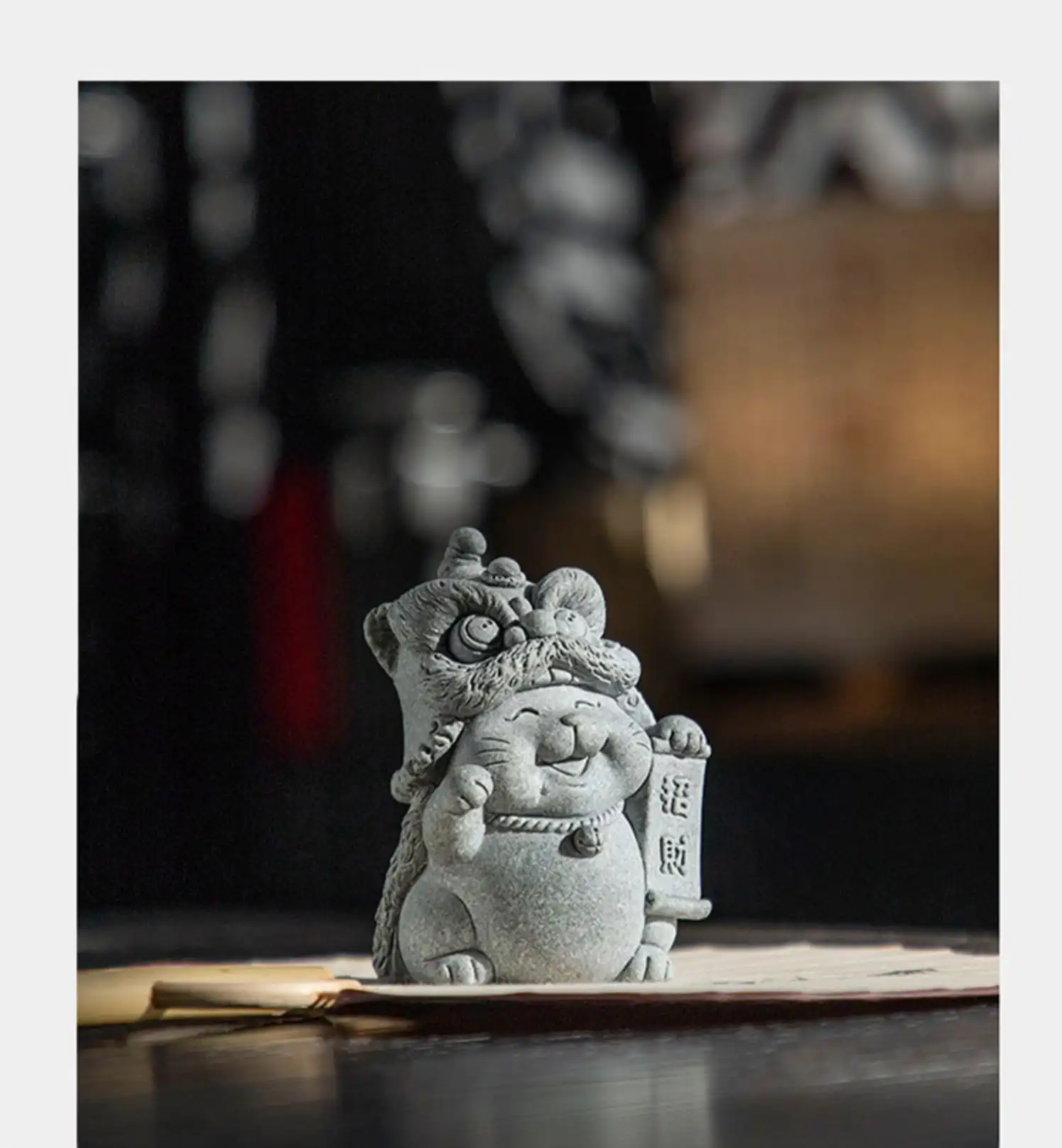 Natural stone texture detail of cat tea pet highlighting authentic handcrafted quality.