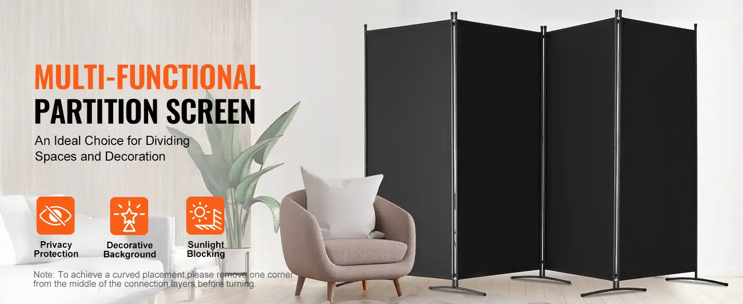 Full extended room divider measuring 136.4 inches wide creating privacy partition in bedroom.