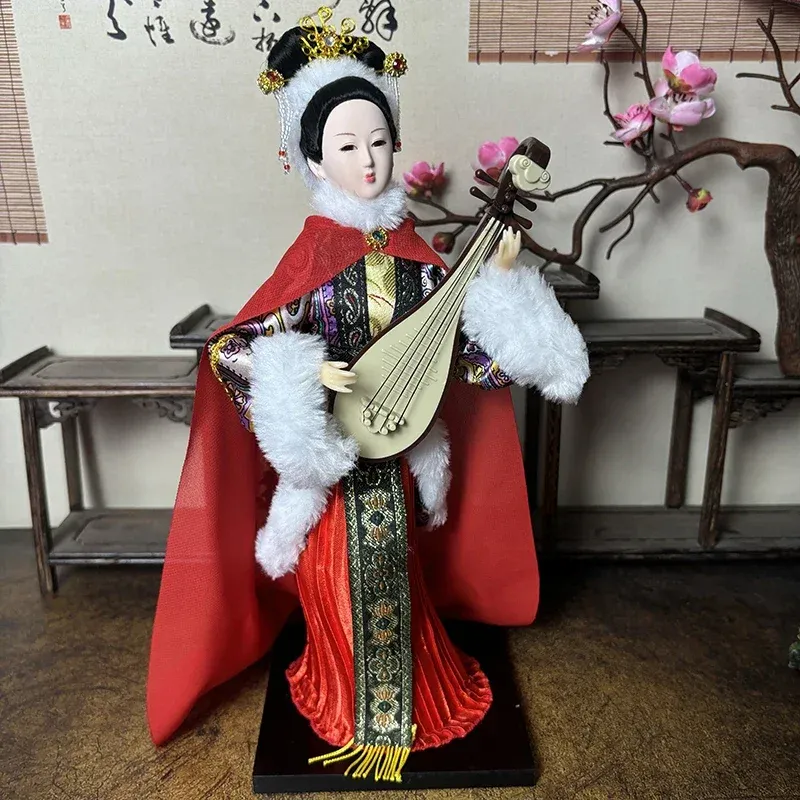 Side profile view of Chinese opera doll showing craftsmanship and artistic details.