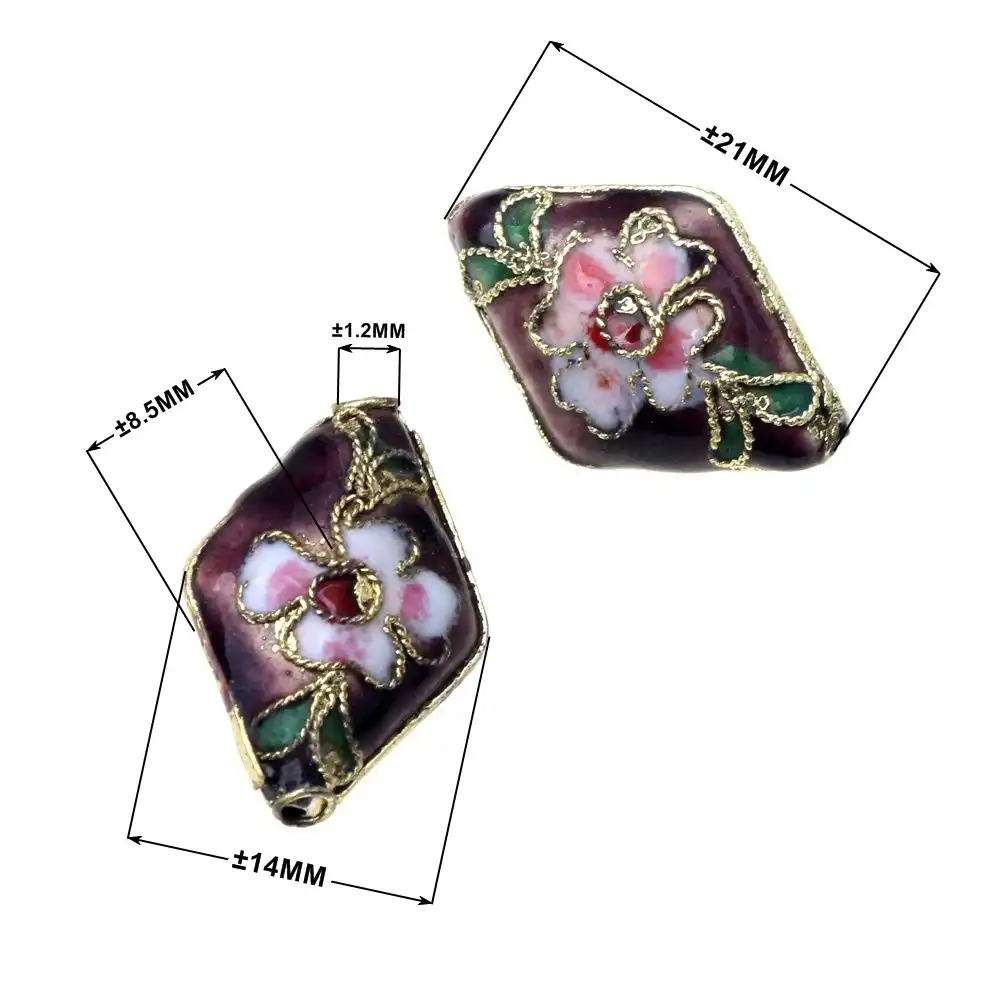 Side view of cloisonne copper beads displaying uniform threading holes and quality construction.