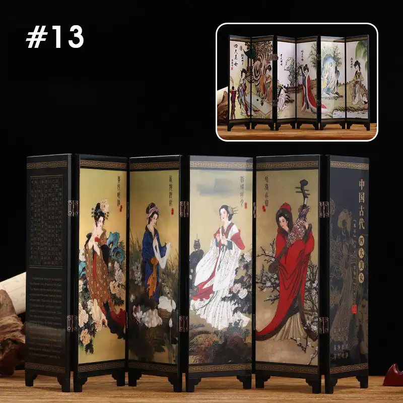 Living room display setting with Chinese small screen as decorative accent piece.
