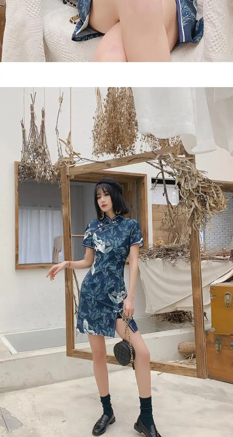 Front view of A-line cheongsam dress displaying traditional collar and youth-oriented styling.