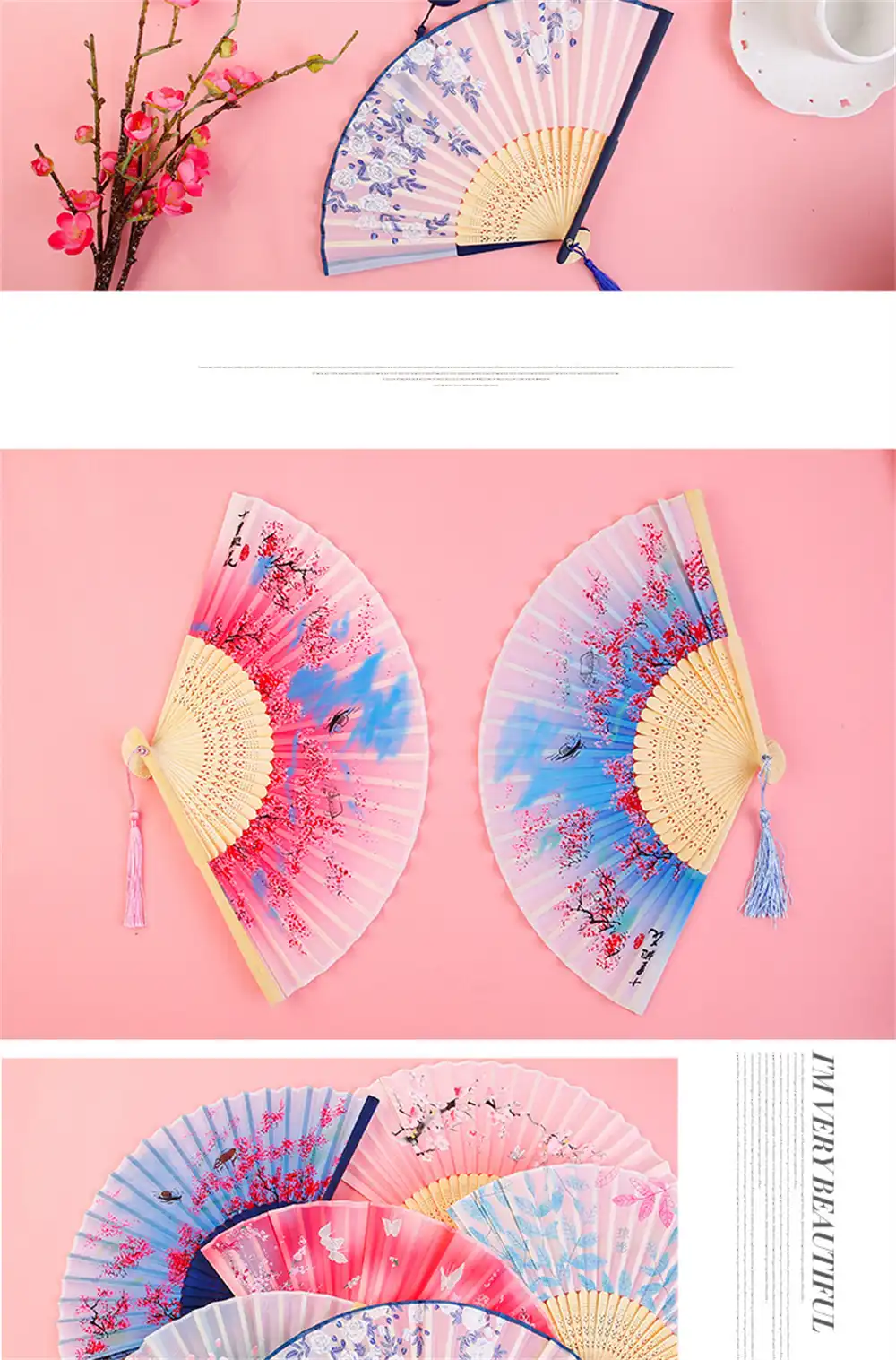 Premium silk fabric surface of black Chinese folding fan with smooth texture detail.