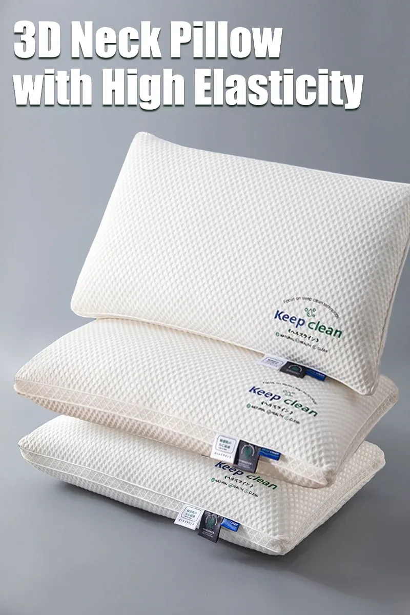 Cross-section diagram of 3D pillow showing memory foam layers and ventilation channels.