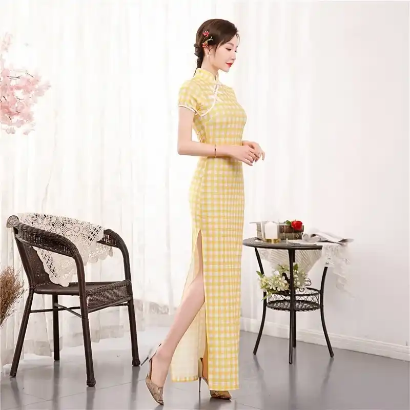 Y2K inspired cheongsam dress back view highlighting modern silhouette and vintage design elements.