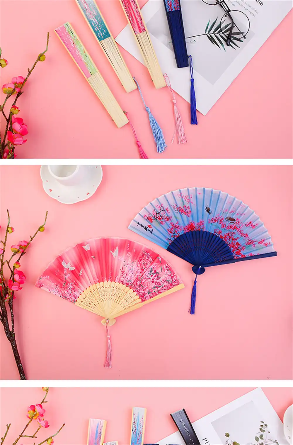 Bamboo ribs construction of traditional folding fan showing craftsmanship quality.