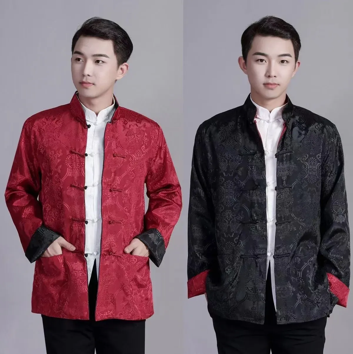 Side view of kungfu jacket showing classic silhouette and traditional Chinese uniform design.